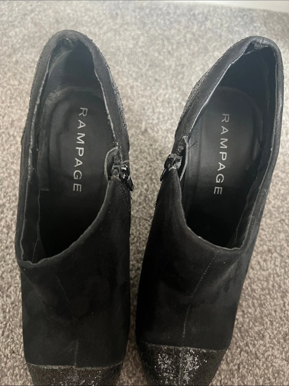 Rampage Black Suede & Glitter Peep-Toe Booties